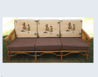 Vintage Bamboo Couch with Original Cushions Mid Century Modern