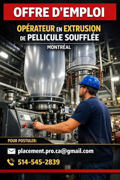 Offre d'emploi  opérateur en extrusion pellicule soufflée, View more