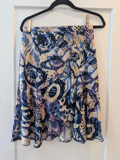 Mixed Print Faux-Wrap Flounce Midi Skirt Size Small, View more