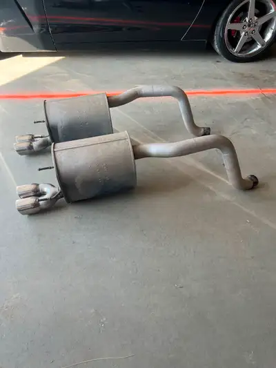 2005 C6, LS2 Corvette Stocked Axle Back Exhaust 2.5” pipe and 3” 4 dual mufflers pipe. Asking for $9...