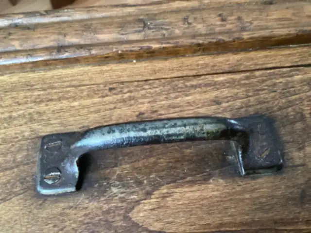 Antique Yellow Pine  Box Tool Chest Storage Hand Forged Handles in Arts & Collectibles in Winnipeg - Image 8