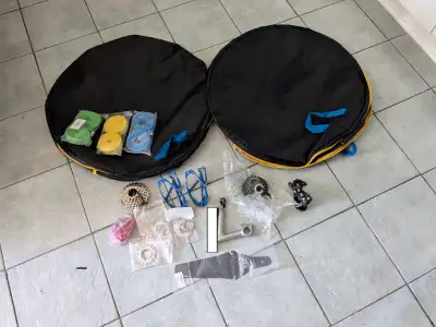Bike parts new and used wheel bags, cassettes bar tape cages, View more