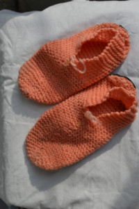 Knitted Slippers - Pink with Under-soles