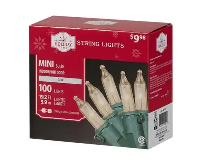 Brighten up any space with these new Holiday Time string lights, featuring 100 clear mini bulbs perf...