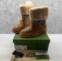 Size 7-7.5 womans GG winter lined boots Gucci in box 