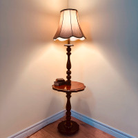 Vintage FR Provincial Solid Walnut Table with Attached Lamp
