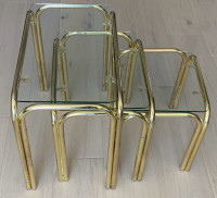 Set of Vintage Brass and Glass Nesting Tables