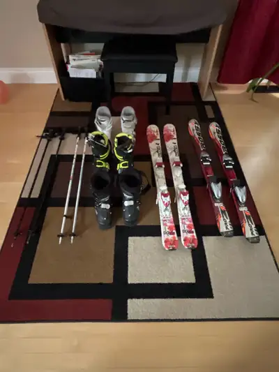 Kids ski boots, poles and skis, View more