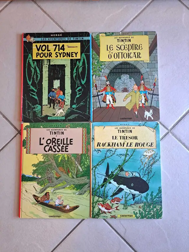 Lot of 4 Tintin Books (French Edition) / Lot of 4 Tintin Comic Books for Kids