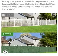 16Ft Faux Ivy Privacy Fence Screen Outdoor Expandable Artificial