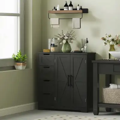 Farmhouse bathroom Floor Cabinet with 4 drawers 2 doors , View more