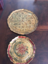 Vintage Florentine wooden serving trays made in Italy.