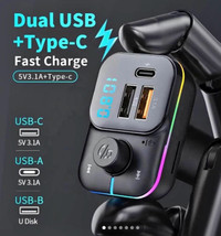 FM Transmitter with Dual USB & Type C Charger 