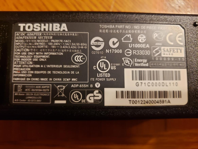 TOSHIBA POWER SUPPLY - TESTED WORKS - 19V - 3.42A, View more
