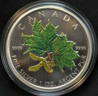 2002 Canadian $5 Coloured PURE Silver Maple Leaf Spring 1 oz