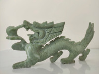 Natural Green Serpentine Hand Carved Dragon Statue 11"