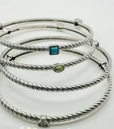 Judith Ripka Set of 5 Gemstone & Diamonique Stackable Bangles 92, View more