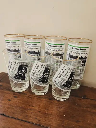set of seven drinking glasses featuring the Edmonton Journal, View more