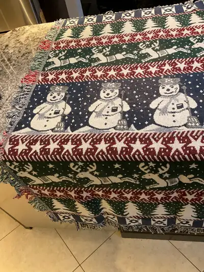 100% Cotton Tapestry Woven Christmas Throw Blanket & 2 Pillows, View more