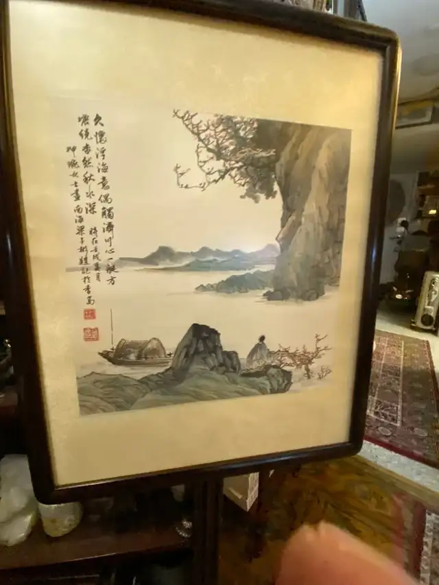 Vintage Chinese Landscape Artwork Wood Frame in Arts & Collectibles in Vancouver - Image 2
