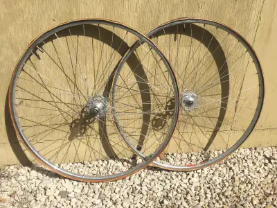 Front and rear wheels, unused. Vintage 1976. Fit 27" Tubular tires. Original tires dried out. No spr...