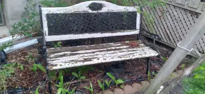 IRON/ STEEL WOOD YARD GARDEN BENCH, JUST NEEDS PAINT, VERY HEAVY, View more