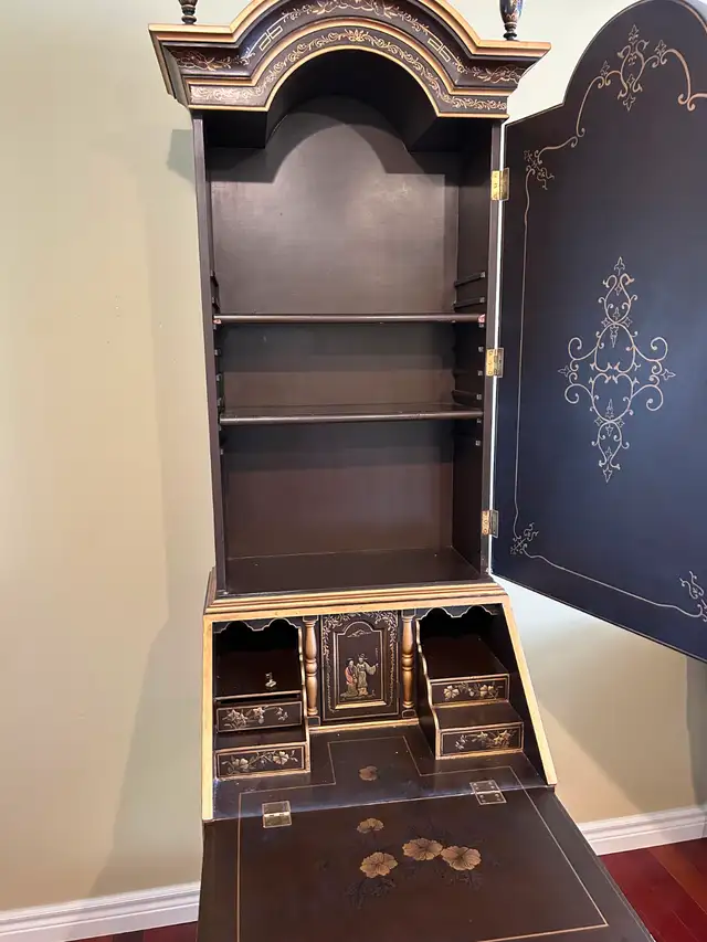 Antique Chinoiserie Secretary Desk Cabinet - Solid Wood in Hutches & Display Cabinets in Edmonton - Image 5