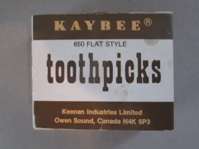 box of flat toothpicks (unopened). asking $1. if interested call or text me at 705 559 6493