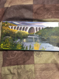 River view of bridge oil painting 