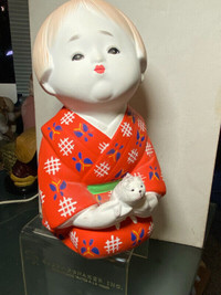 Japanese Hakata Girl Doll Figurine. Bisque Unglazed Clay Ceramic