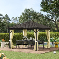 10' x 12' Outdoor Hardtop Gazebo Metal Roof Patio Gazebo with Al