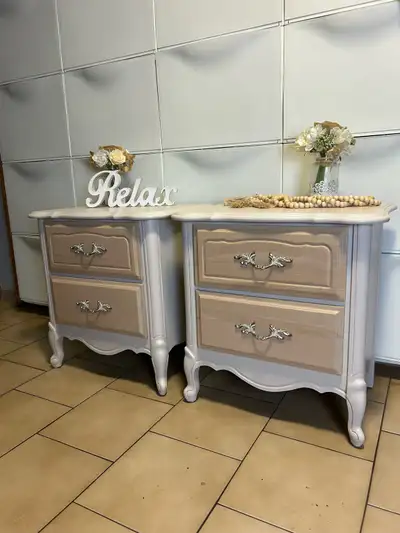 refinished French provincial pair of nightstands , View more