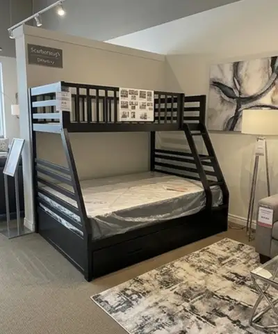 Modern Kids Bunk Bed: Twin Top, Full Bottom with Storage Base, View more