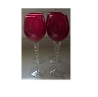 Ruby Red Crystal Wine Glasses / Goblets with Clear Twisted Stem