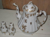 Vintage  White /Gold  Ceramic  Coffee Pot / Salt
