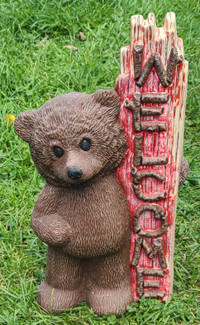 Ceramic teddy bear welcome statue sign