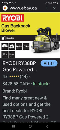 Ryobi gas back pack leaf blower