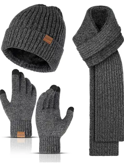 Honnesserry Winter Knit Scarf, Beanie & Touchscreen Gloves Set, View more