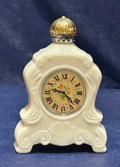 Vintage Avon Milk Glass Clock perfume bottle, View more