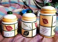 3 ROYAL HERITAGE CASUAL hand painted stoneware jars