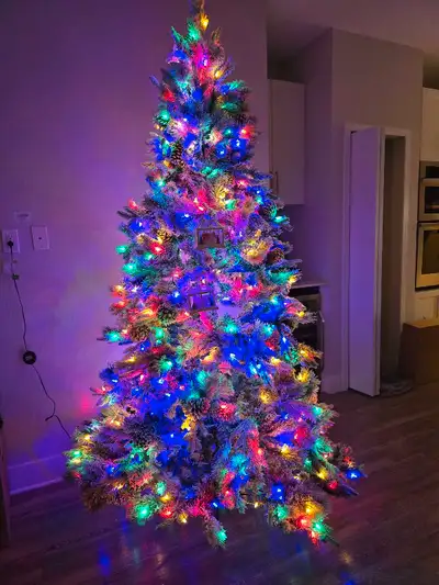 Like New Holiday Living Flocked Tree 7.5ft , View more