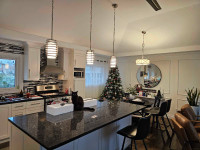 Kitchen island light pendants and dining room chandelier 