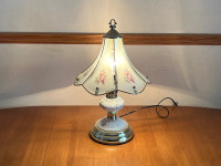Decorative Gold/White Floral Table Lamp w/ Glass Shade
