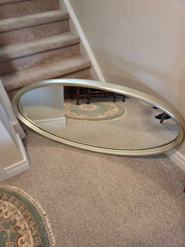 REDUCED: art deco silver coloured oval mirror weighing 21 lbs in Home Décor & Accents in London - Image 3