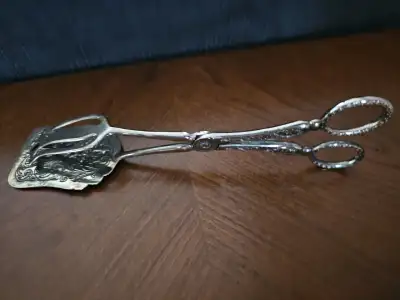 Vintage Silver Plated Serving Tongs, View more