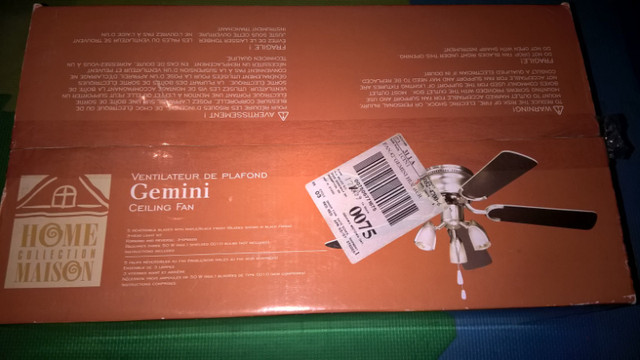Selling Gemini ceiling fan with 5 reversible blades - brand new. in Indoor Lighting & Fans in Oshawa / Durham Region - Image 4