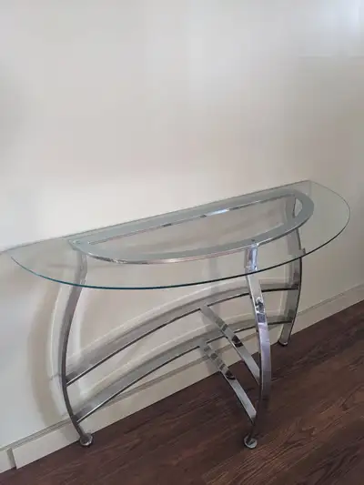 MODERN GLASS AND CHROME TABLE, View more