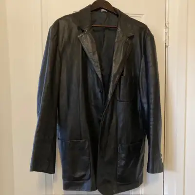 Gap men's XL black leather medium length leather jacket NICE, View more
