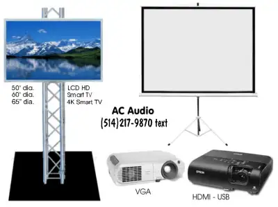 Location Projecteur/Toile/TV === Projector/Screen/TV Rental, View more