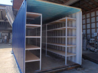 SEACAN SHELVING, SHIPPING CONTAINER RACKS, STORAGE UNIT SHELVES.